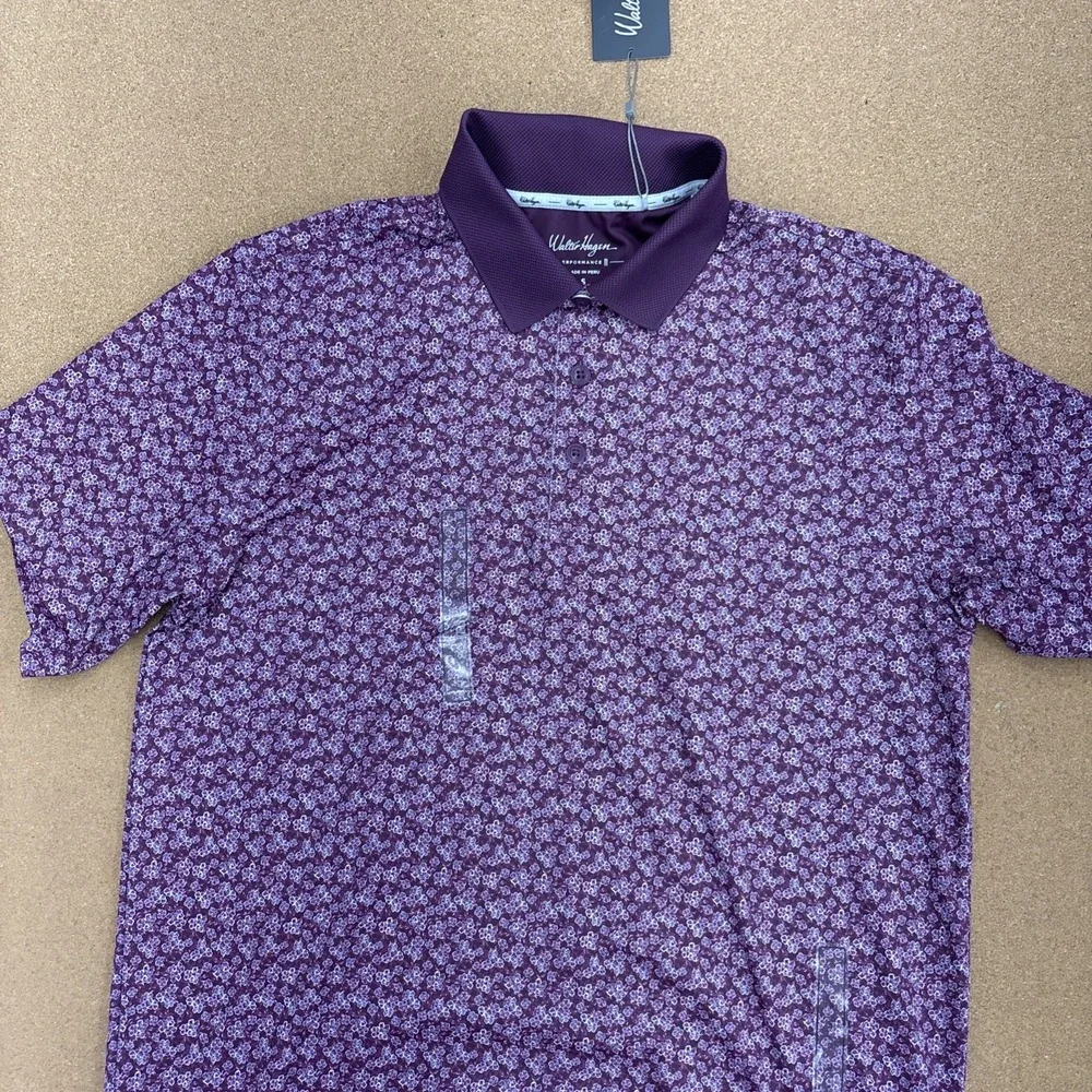 Walter Hagen Men's Performance 11 Dogwood Ditsy Beet Purple Polo Shirt Small NWT